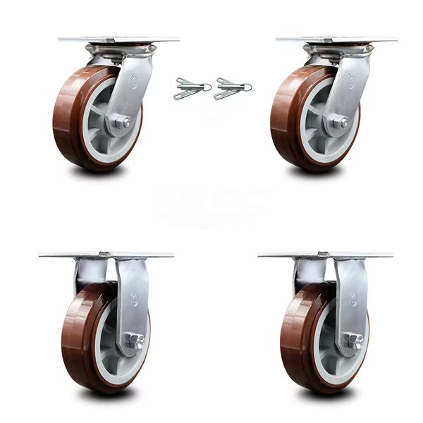 6 Inch Polyurethane Caster Set with Ball Bearing 2 Swivel Lock and 2 Rigid SCC, Service Caster, Mfr#: SCC-35S620-PPUB-BSL-2-R-2